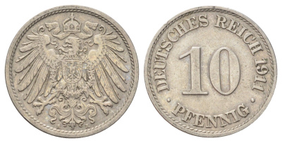Германия 10 пфеннигов 1911 A KM 12, J. 13 медно-никель 4701-1125