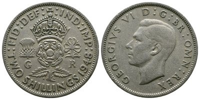 Великобритания 2 шиллинга (флорин) 1948 Георг VI (1936-1952) KM 865, Spink 4102 медно-никель 4381-1134