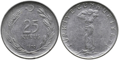ТУРЦИЯ 25 КУРУШЕЙ 1970 KM 892.3 нержавеющая сталь 4541-626