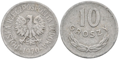 Польша 10 грошей 1970 MW, Народная Республика KM АА47, Parchimowicz 206i алюминий 4580-611