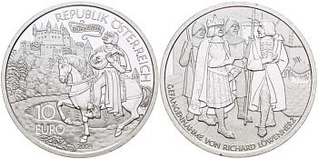 Австрия 10 евро 2009 серии сказки и легенды, Ричард Дьвиное сердце в Дюрнштайне KM 3180 серебро PROOF 1068-10-11