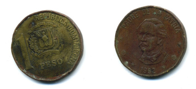 Доминиканская Республика 1 песо 1992 Хуан Пабло Дуарте KM 80.1 медь цинк 4364-557