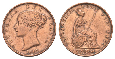 Великобритания 1/2 пенни 1841 Виктория (1837-1901) KM 726, Spink 3949 медь 3711-612