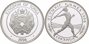 Тонга 1 паанга 1994 XXVI Олимпийские игры 1996 года в Атланте, копьеметатель KM 159 серебро PROOF 11-101-33
