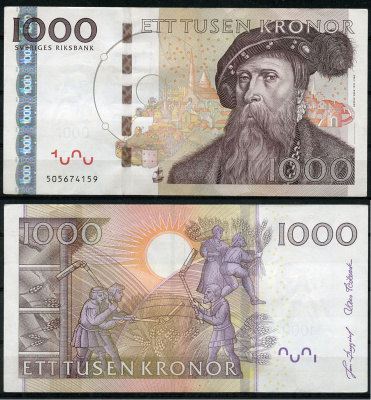 Швеция 1000 крон 2005 Густав I Ваза, обмолот зерна Pick 67 a  бумага   451-860-3