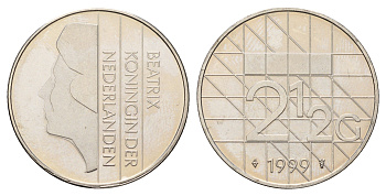 Нидерланды 2 1/2 гульдена 1999 Беатрикс (1980-2013), редкий год KM 206 никель UNC 4367-742