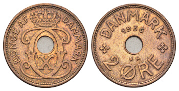 Дания 2 эре 1936 N, Кристиан X (1912-1947) KM 827 бронза 4701-828