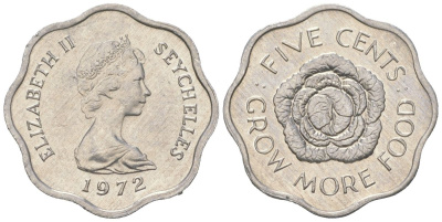 Сейшельские острова 5 центов 1972 FAO, цветок, Елизавета II (1952-2022) KM 18 алюминий UNC 4528-435