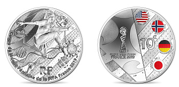 Франция 10 евро 2019 Чемпионат мира по футболу среди женщин, FIFA, Тип 3, оригинальная коробка, сертификат KM NEW серебро PROOF 8-1-03-08