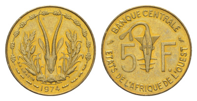Западная Африка (BCEAO) 5 франков 1974 KM 2a медь алюминий никель BU 4640-529