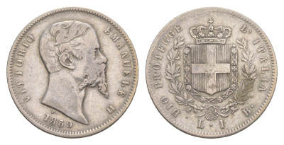 Италия, Тоскана 1 лира 1859 KM 8 серебро 00-903-28