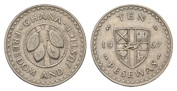 Гана 10 песев 1967 KM 16 медно-никель 4662-415