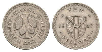 Гана 10 песев 1967 KM 16 медно-никель 4662-415