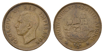ЮАР 1/2 пенни 1942 Георг VI (1936-1952) KM 24 бронза 4693-527
