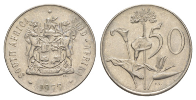 ЮАР 50 центов 1977 Зантедеския Эллиота (калла), герб KM 87 никель 4597-212