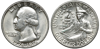 США 25 центов (квотер) 1976 200 лет независимости (1776-1976), Вашингтон, барабанщик KM 204 медь плакированная медно-никелем 4681-915