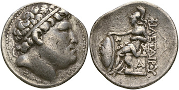 Пергамское Царство тетрадрахма 263 - 241 гг. до н.э. Эвмен I, голова Филетера, основателя династии Атталидов/Афина со щитом, 16,77 гр SNG France 1608 серебро 10-017-01