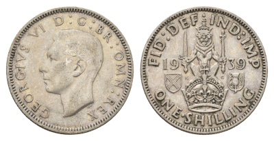 Великобритания 1 шиллинг 1939 Георг VI (1936-1952), Шотландский герб KM 854, Spink 4083 серебро 4116-1236