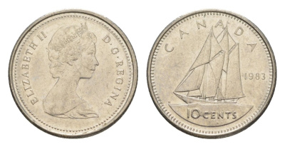 Канада 10 центов 1983 Елизавета II (1952-2022), парусник KM 77 никель 4630-833