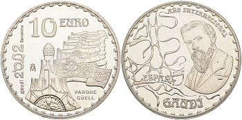 Испания 10 евро 2002 150 лет со дня рождения Антонио Гауди, Парк Гуэль KM 1084 серебро PROOF 11-078-11