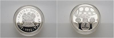 ЮАР 2 ранда 1992 чеканка монет, тираж 6738 экз., , в коробке KM 1459 серебро PROOF 00-00-00