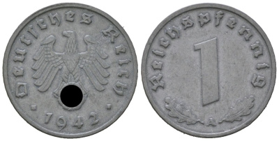 Германия 1 рейхспфенниг 1942 A KM 97, J. 369 цинк 3955-1142
