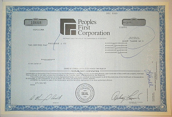 США, PEOPLES FIRST CORPORATION 30 акций 1995 США бумага 00-00