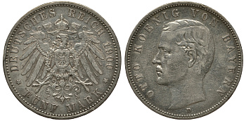 Бавария 5 марок 1900 Отто (1886-1913) Weege 47, J. 46, KM 512 серебро 3711-1431