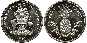 Багамские острова 5 центов 1992 KM 60 медно-никель 00-00