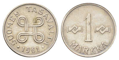 Финляндия 1 марка 1961 KM 36a железо плакированное никелем 4668-865