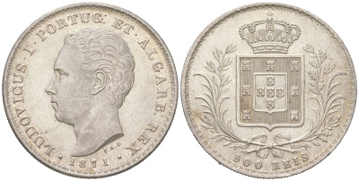 Португалия 500 реалов 1871 Луиш I (1861-1889) KM 509 серебро 413-145