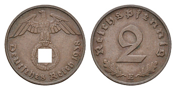 Германия 2 рейхспфеннига 1938 E KM 90, J. 362 бронза 4674-359