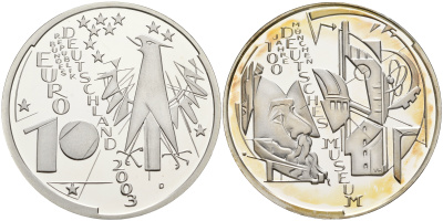 ФРГ 10 евро 2003 D, 100 лет немецкому музею в Мюнхене KM 225, DE.S. 10.6 серебро PROOF 1076-3-25