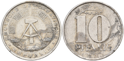 ГДР 10 пфеннигов 1965 А KM 10 алюминий    4161-1253