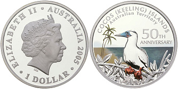 Австралия 1 доллар 2005 50-летие Кокосовых островов KM 1015 серебро PROOF 1101-4-24