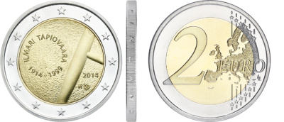 Финляндия 2 евро 2014 100 лет со дня рождения Илмари Тапиоваара (1914-1999), дизайнер KM 212 биметалл UNC M44-18