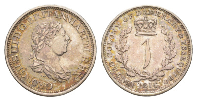 Демерара и Эссекибо 1 гульден 1816 TW, Георг III (1760-1820) KM 13 серебро 00-821-40