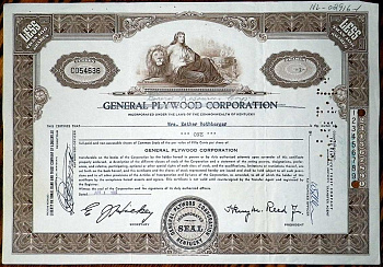 США, General Plywood Corporation 1 акция 1966 бумага 8802-69-1