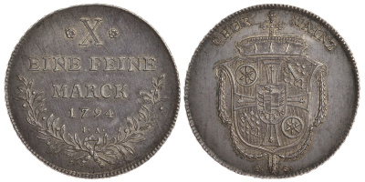 Майнц 1 талер 1794 Фридрих Карл Йозеф фон Эрталь (1774-1802) Dav. 2432 A, Slg. Walther 649 серебро 10-009-69