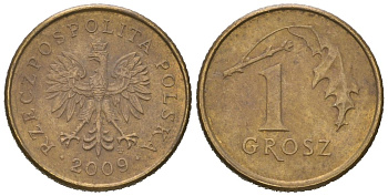 Польша 1 грош 2009 KM 276 латунь 4567-568