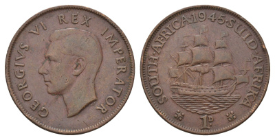 ЮАР 1 пенни 1945 Георг VI (1936-1952) KM 25 бронза 4123-843