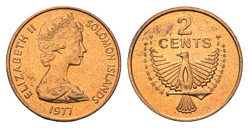 Соломоновы острова 2 цента 1977 птица KM 2 бронза aUNC 4573-516