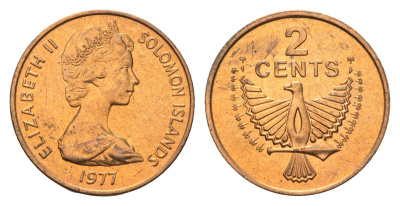 Соломоновы острова 2 цента 1977 птица KM 2 бронза aUNC 4573-516