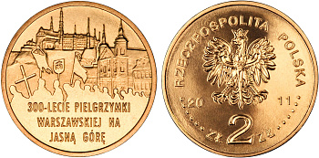 Польша 2 злотых 2011 MW, 300 лет Варшавского паломничества к Ясной Горе KM 784 нордик UNC 4676-823