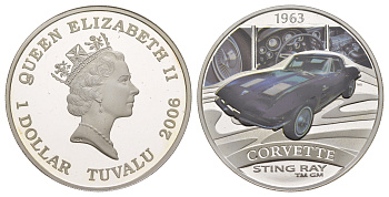 Тувалу 1 доллар 2006 автомобили мира - Corvette Sting Ray KM 230 серебро PROOF 11-147-21