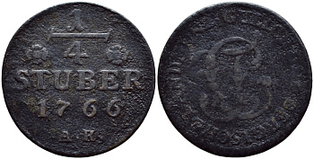 Юлих-Берг 1/4 штюбера 1766 АК KM 205 медь 560-1712