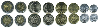 Перу лот из 8 монет 2009 1, 5, 10, 20, 50 сентимо, 1, 2, 5 соль, 2 монеты биметалл UNC M76-18