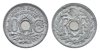 Франция 10 сантимов 1945 KM 906 цинк 58-163