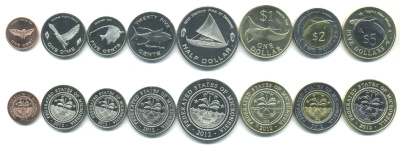 Микронезия набор из 8 монет 2012 (1, 5, 10, 20, 50 центов, 1, 2, 5 долларов), животные, две монеты биметалл UNC N2-34