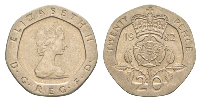 Великобритания 20 пенсов 1982 Елизавета II (1952-2022) KM 931, Spink 4230 (G1) медно-никель 4639-819